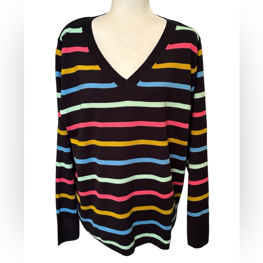 CROFT & BARROW Striped Vee-Necked Sweater Size XXL